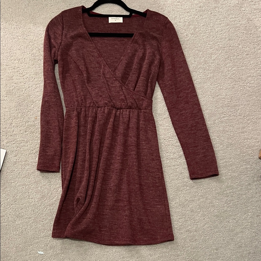 Everly Maroon Long Sleeve Sweater Dress